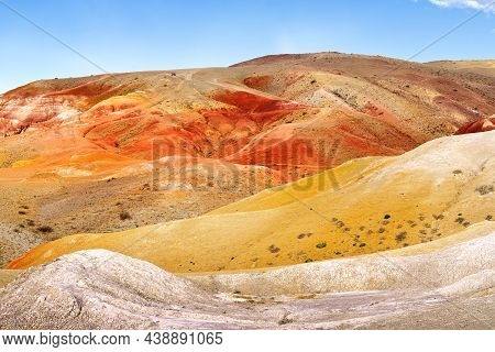 Mars In The Altai Mountains. The Slope Of The River Terrace With The Exposure Of Colorful Clays And 