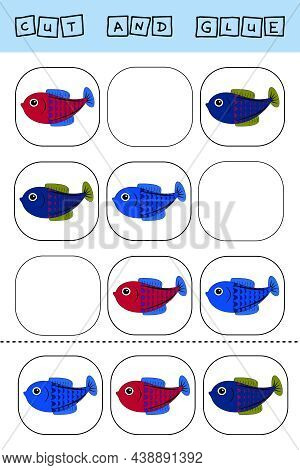 Worksheet Vector Design, The Task Is To Cut And Glue A Piece On Colorful  Fishes.  Logic Game For Ch