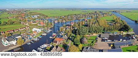 Aerial panorama from the village Uitwellingerga in Friesland the Netherlands