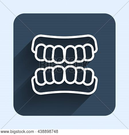 White Line Dentures Model Icon Isolated With Long Shadow Background. Teeth Of The Upper Jaw. Dental 