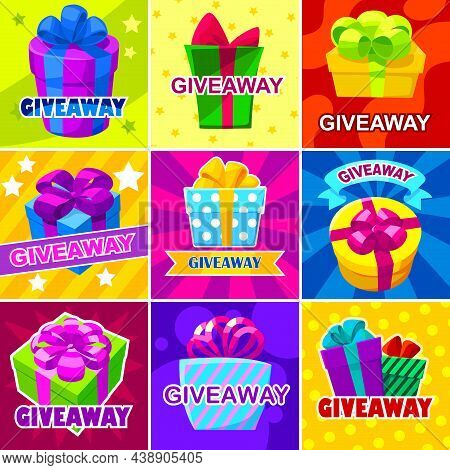 Giveaway Winner Gift. Free Give Away Wrapped Gift Box With Ribbons Template. Giveaways Post Gift, Wi