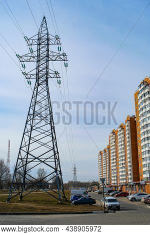 Serpuchov, Russia - April, 12, 2021: cityscape with the image of old russian town Serpuchov in spring