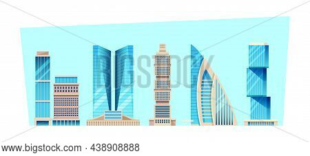 City Downtown With Modern High-rise City Skyscrapers. Office City Apartment Buildings, High-rise Hou