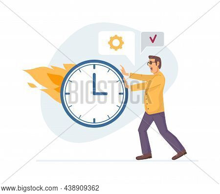 Working Overtime At Deadline. Office Worker Employee Running In Panic. Office Worker Hurry Up With J