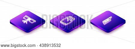 Set Isometric Line Bongo Drum, Conga Drums And Keytar Icon. Vector
