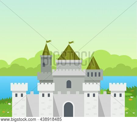 Castle Medieval Tower. The Fairytale Medieval Tower, Princess Castle, Fortified Palace With Gates, M