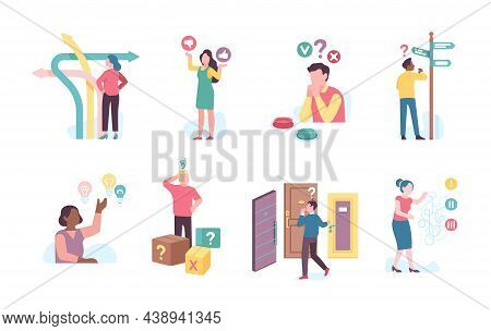 Thinking People Choose. Decision Making Process. Men And Women Doubt. Option Search. Alternative Pat