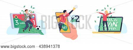People Sports Betting. Online Bookmaking Scenes. Gambling Players. Women And Men Throw Banknotes. Bi