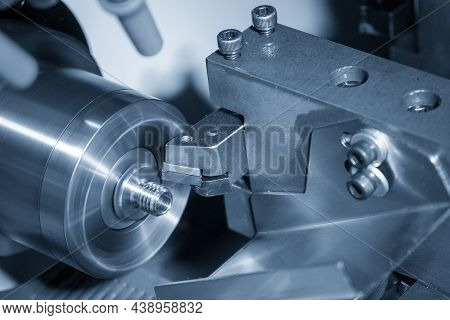 The  Cnc Lathe Machine Thread  Cutting At The Metal Stud Parts. The Hi Technology Parts Manufacturin