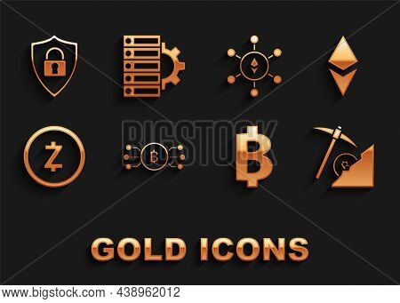 Set Cryptocurrency Bitcoin In Circle With Microchip Circuit, Ethereum Eth, Cloud Mining, Bitcoin, Zc