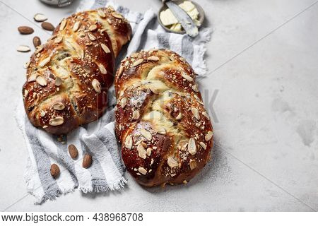 Challah Traditional Jewish Bread With Almonds And Cranberries