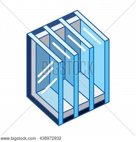 Illustration Of Cross Section Double Glazed Window. Pvc Plastic Or Aluminum Metal Profile.