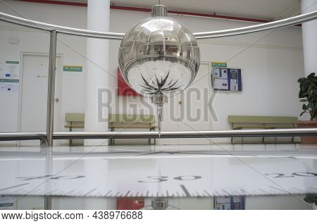 Badajoz, Spain - Sept 16th, 2019: Foucault Pendulum At Faculty Of Science. Galileo Phrase Written, A