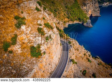 Amazing Coastal Road At Sapri - The West Coast Of Italy - Aerial View - Travel Photography