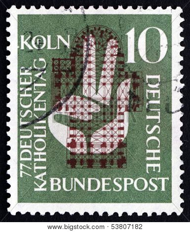 Postage Stamp Germany 1956 Plan Of Cologne Cathedral And Hand