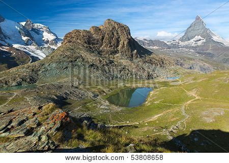 Panorama in Swiss Alps with Rifelsee and Matterhorn, Switzerland