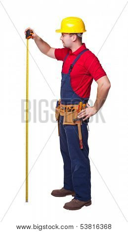 portrait of caucasian handyman isolated on white background
