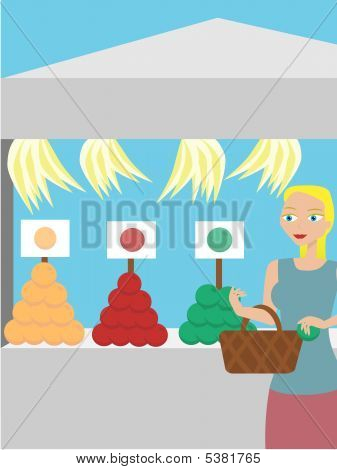 Donna Shopping per la frutta al mercato del contadino