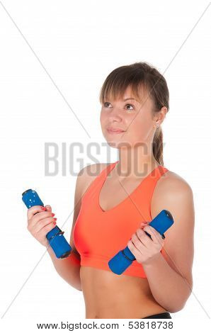 Fitness Woman Exercising With Dumpbells