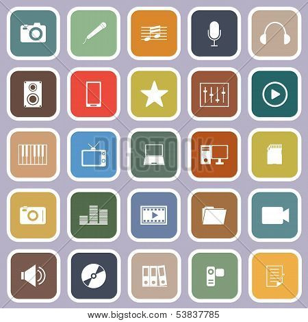 Media Flat Icons On Violet Background