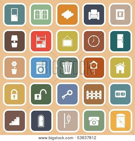 House Related Flat Icons On Orange Background