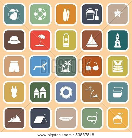 Beach Flat Icons On Orange Background