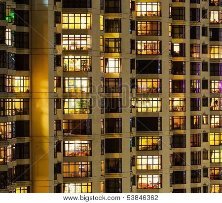 Extrior of apartment building at night