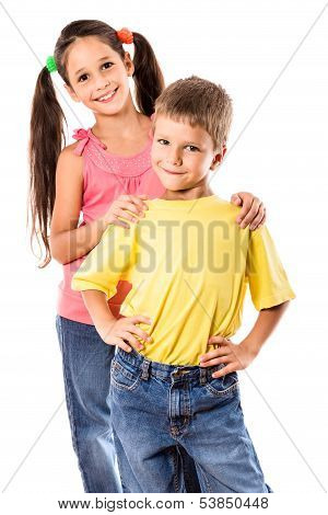 Two smiling kids standing together