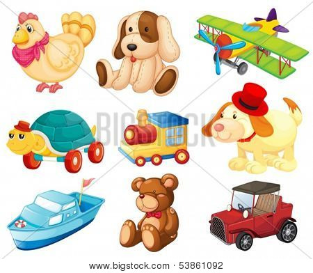 Illustration of the different toys on a white background 