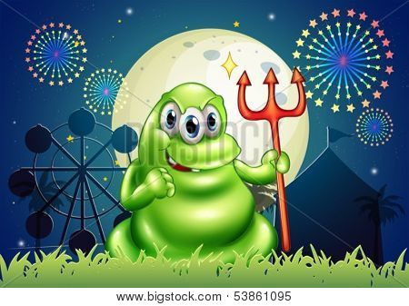 Illustration of a death monster at the carnival with a firework display