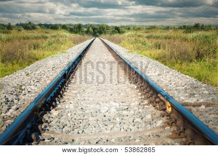 Landscape with the railway before lightning storm
