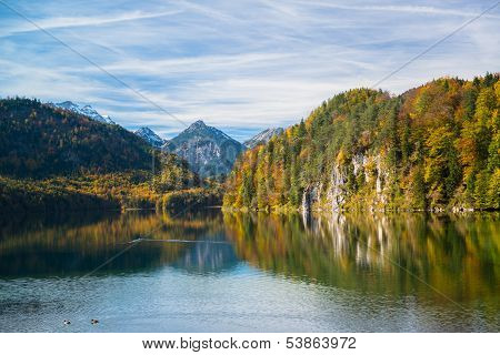 Alpsee in Fall, sea in Hohenschwangau near Munich in Bavaria, Germany