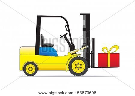Forklift auto loader with present box. Raster version of EPS id:30621526