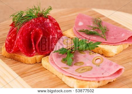 Sandwiches With Salami And Mortadella