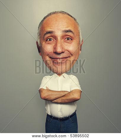 funny picture of excited senior man over dark background
