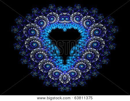 Symbolic diamond heart-shaped blue heart that symbolizes love. Fractal art graphics