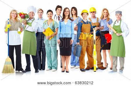 Group of workers people. Isolated on white background