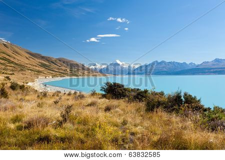 Silty Glacier Lake Pukaki Aoraki Mt Cook Np Nz