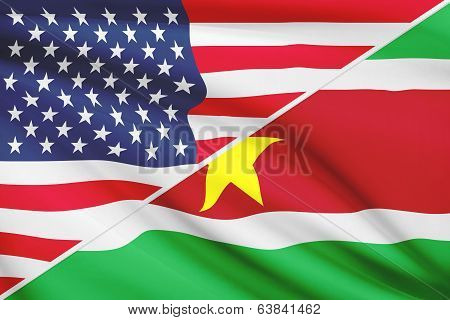 Series Of Ruffled Flags. Usa And Republic Of Suriname.