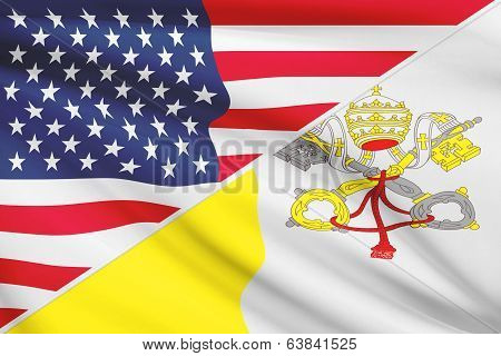 Series Of Ruffled Flags. Usa And Vatican City State.