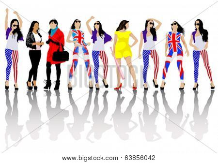 Woman of dress colors of British and american flag