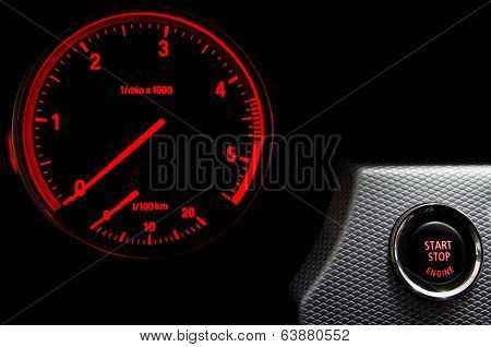 Start Stop Engine Button In Sport Car
