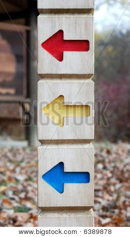Directional Sign With Red Yellow And Blue Arrows