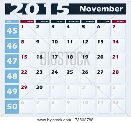 Calendar 2015 November vector design template