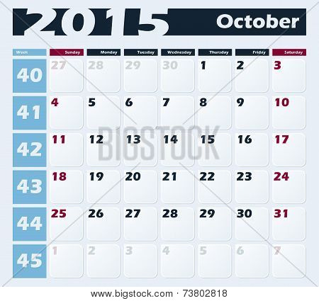 Calendar 2015 October vector design template