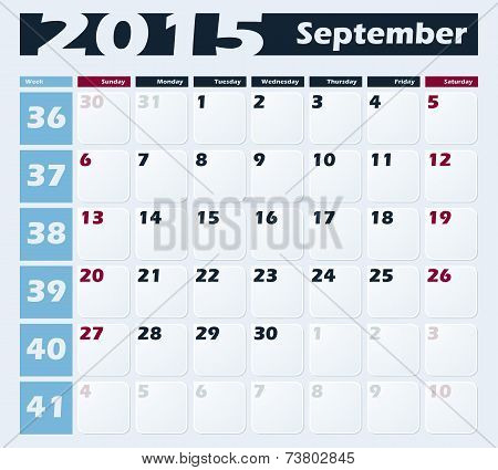 Calendar 2015 September vector design template