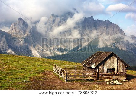 Morning View From Sexten Dolomites With Chalet