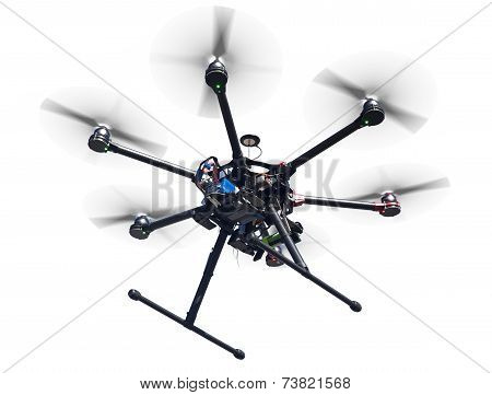 Flying drone isolated on white