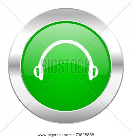 headphones green circle chrome web icon isolated 