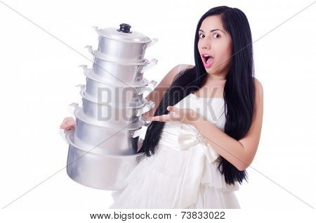 Woman cook isolated on the white background